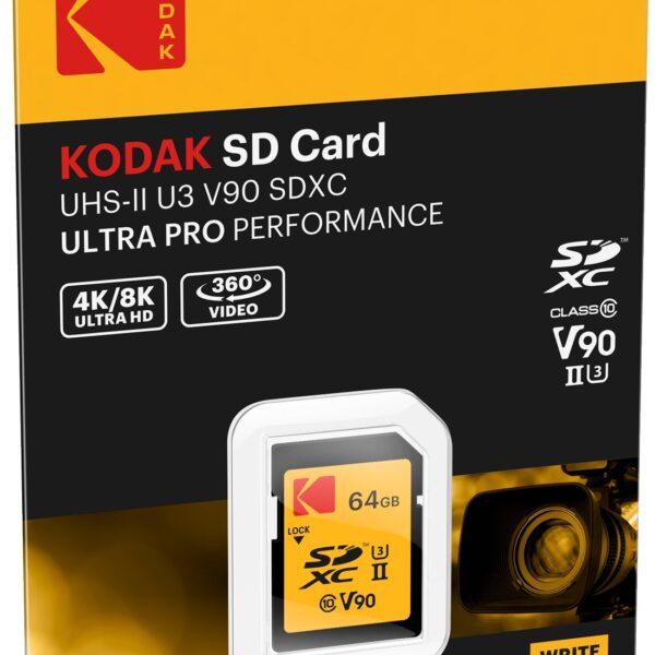 KODAK SD 64GB 300MB/270MB UHS-II U3 V90 4K/8K ULTRA PRO PERFORMANCE