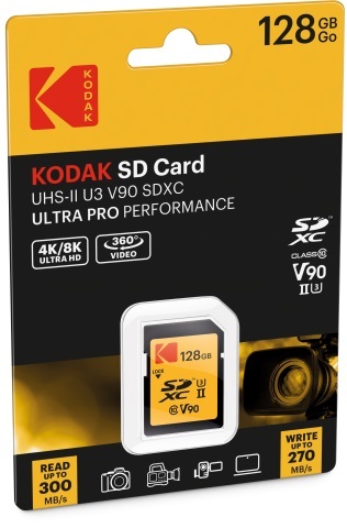 KODAK SD XCII 128GB 300MB/270MB UHS-II U3 CL.10 V90 4K/8K ULTRA PRO