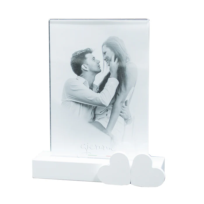 PORTAFOTO CON BASE IN LEGNO E PLEXIGLASS PER FOTO 13X18 CON CUORI