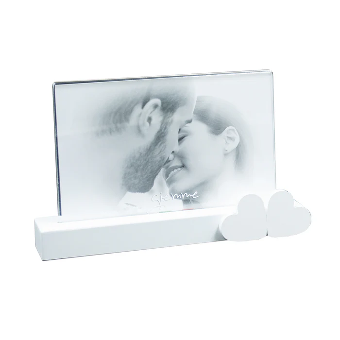PORTAFOTO CON BASE IN LEGNO E PLEXIGLASS PER FOTO 13X18 CON CUORI