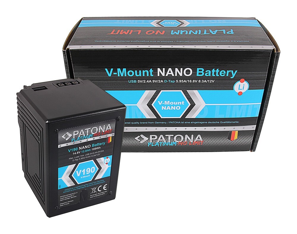 PATONA PLATINUM NANO V190 V-MOUNT 189WH SONY DSR 600P 650P 652P HDW 800P PDW 850 BP-150W RED ARRI