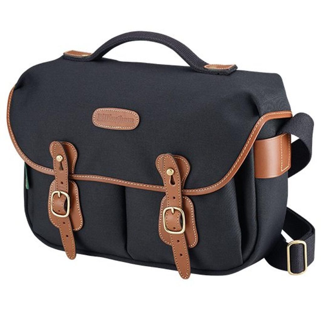 Billingham Borsa Hadley Pro Tela Nero/Bordi Cuoio marrone chiaro + finiture ottone