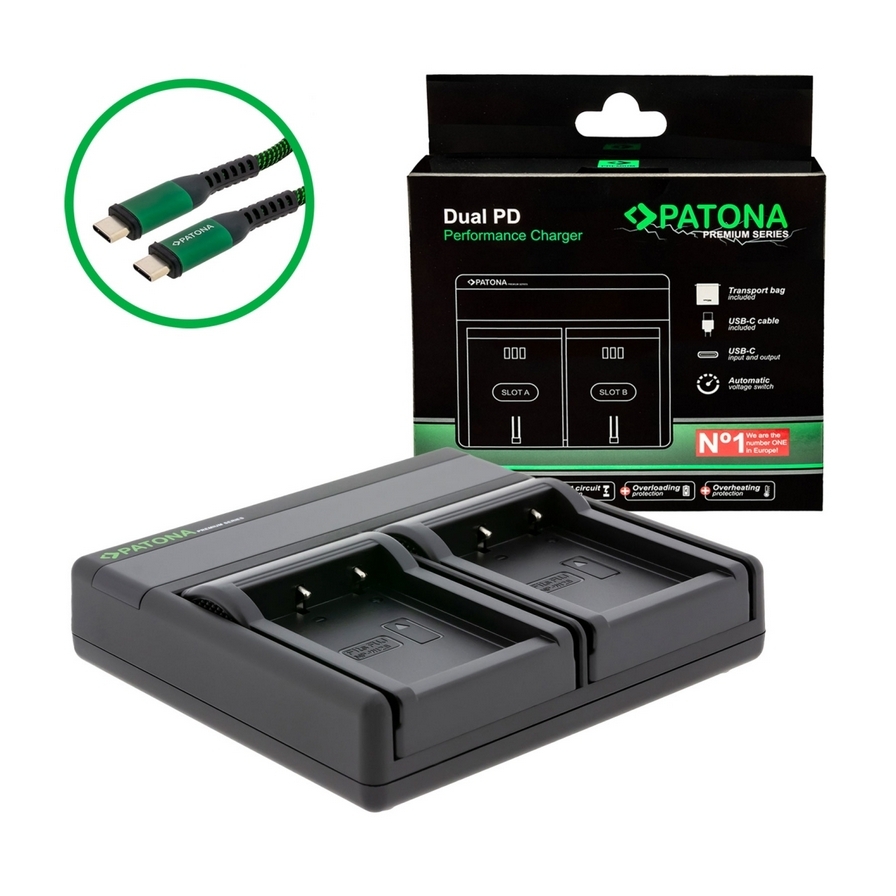 PATONA PREMIUM DUAL PD PERFORMANCE CHARGER FOR FUJI NP-W126 INCL. USB-C