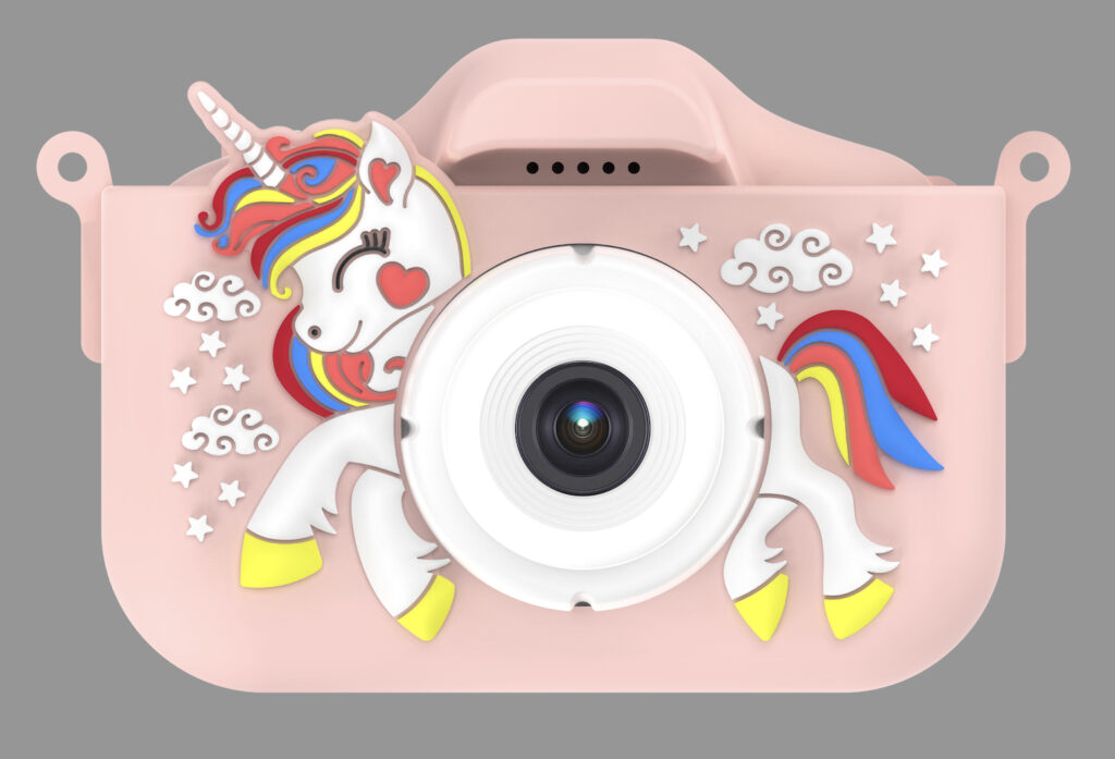 ASAKY KIDS PHOTO CAMERA DIGITAL BUBBLE MICRO SD 2"IPS HD SCREEN PINK + COVER UNICORN