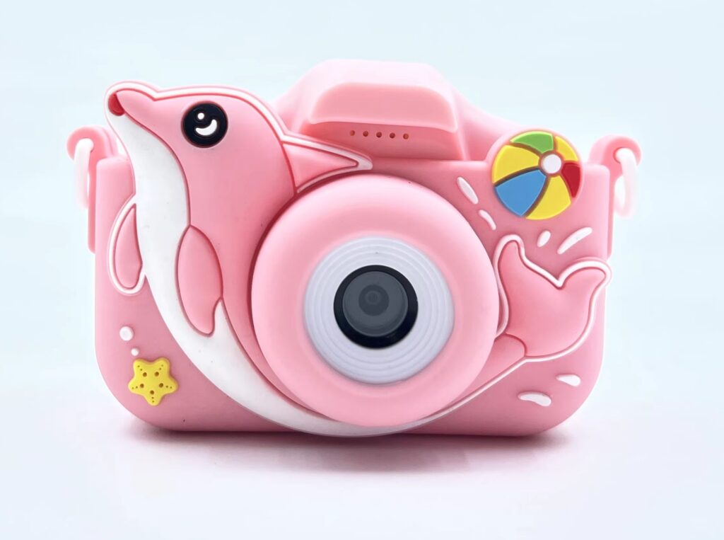 ASAKY KIDS PHOTO CAMERA DIGITAL BUBBLE MICRO SD 2"IPS HD SCREEN PINK + COVER DELFINO