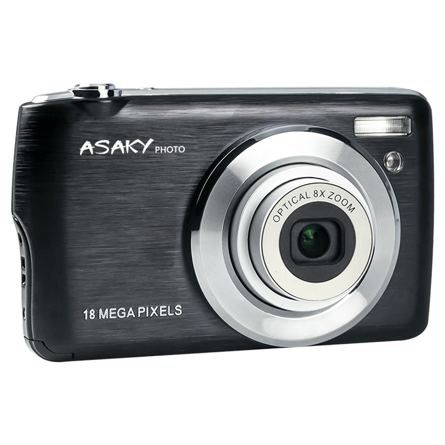 ASAKY PHOTO DIGITAL SLIM CAMERA SHUTTLE 18MP S-8 BLACK