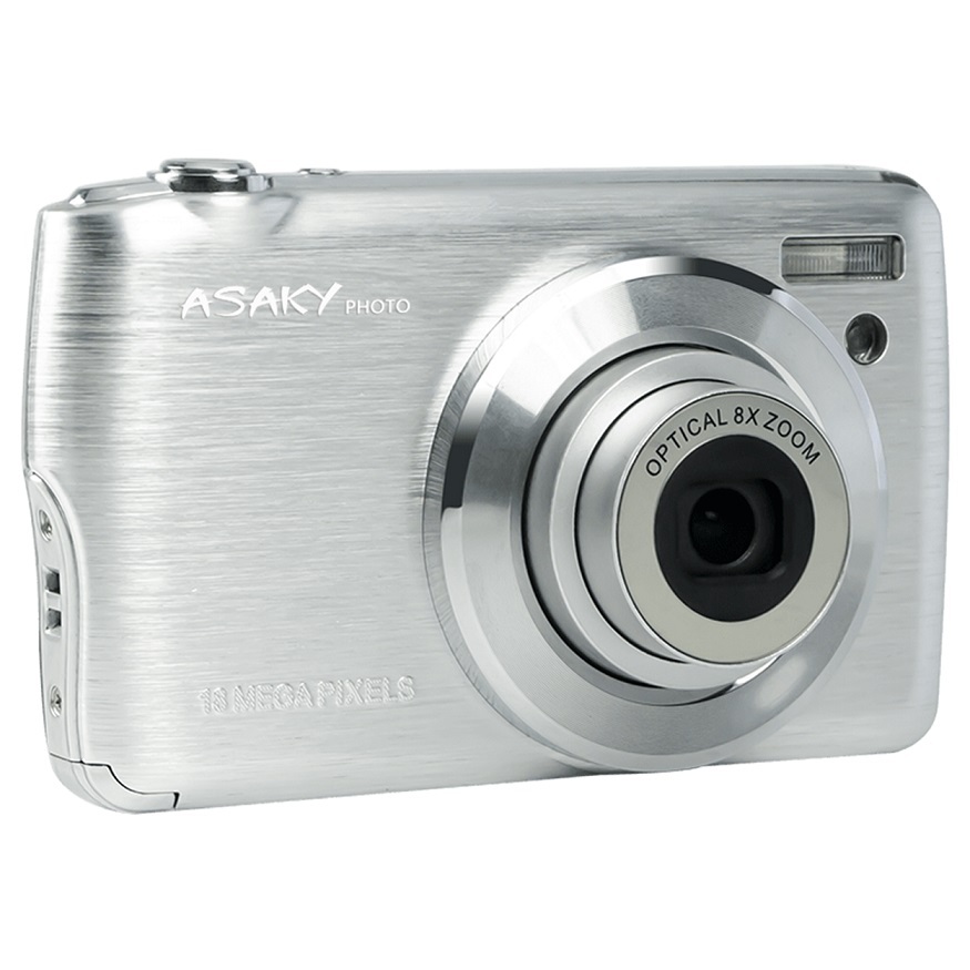 ASAKY PHOTO DIGITAL SLIM CAMERA SHUTTLE 18MP S-8 SILVER