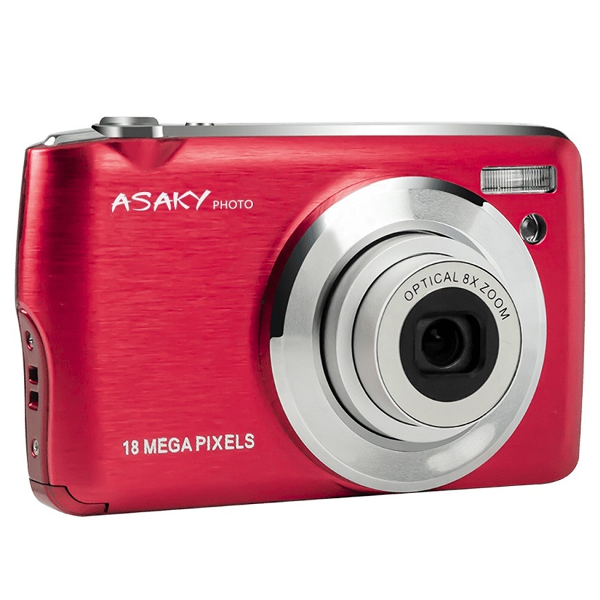 ASAKY PHOTO DIGITAL SLIM CAMERA SHUTTLE 18MP S-8 RED
