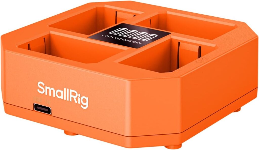 SMALLRIG Caricabatterie per Fotocamera a 4 Canali, con Ricarica Rapida da 60 W, Display LED, 4839
