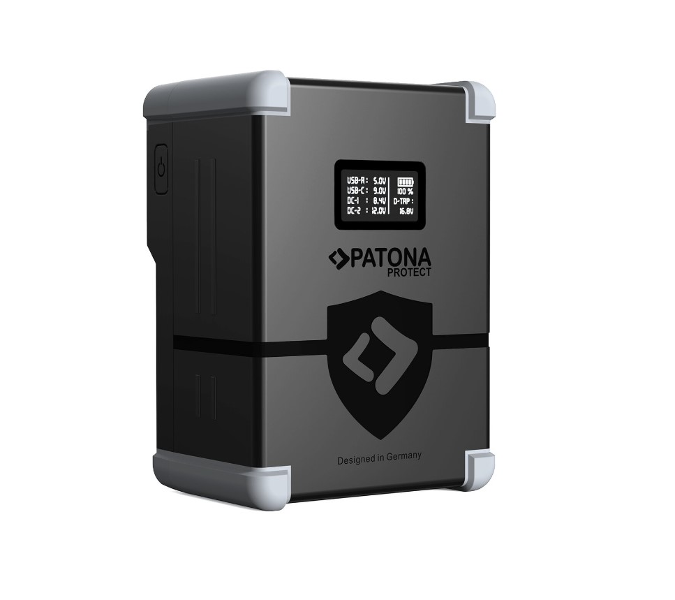 PATONA PROTECT BATTERY V-MOUNT NANO V99-PD65 CON DISPLAY SB-C PD100W USB-A D-TAP 2X DC-OUT