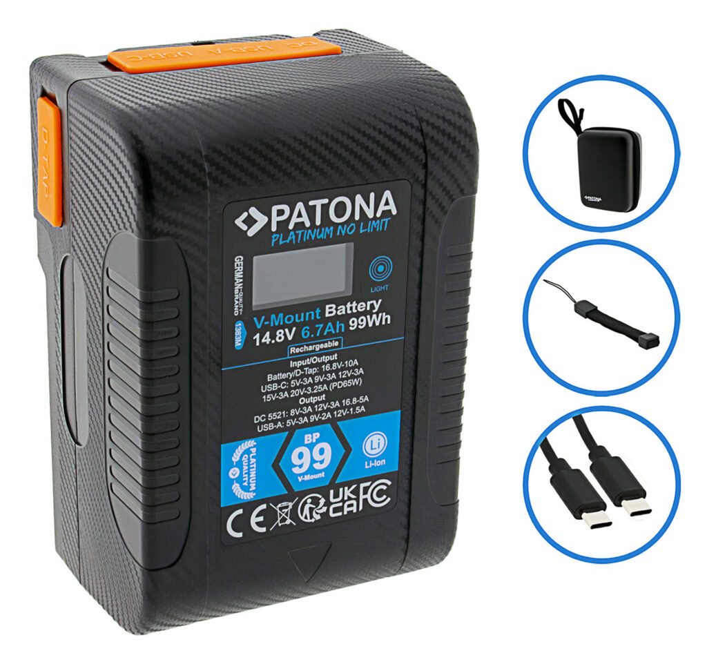 PATONA PLATINUM BATTERY V-MOUNT BP-99W PD65 99WH USB-C USB-A D-TAP DC-OUT HARDCASE