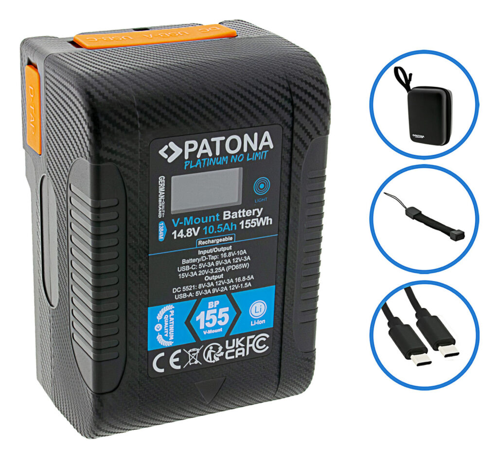 PATONA PLATINUM BATTERY V-MOUNT BP-155W PD65 155WH USB-C USB-A D-TAP DC-OUT HARDCASE