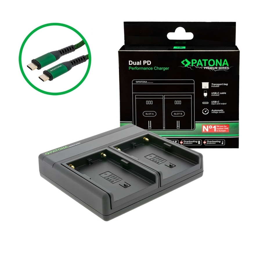 PATONA PREMIUM DUAL PD PERFORMANCE CHARGER FOR SONY BP-U60 INCL. USB-C INPUT/OUTPUT