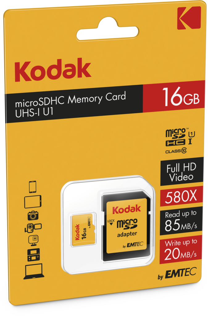 KODAK MICRO SD HC 16GB 85MB/25MB CL.10 U1 V10 A1 PREMIUM CON ADATTATORE