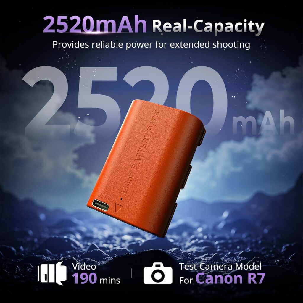 SmallRig 5407 Batteria USB-C per Canon LP-E6P – 2520mAh 18,14Wh Arancione