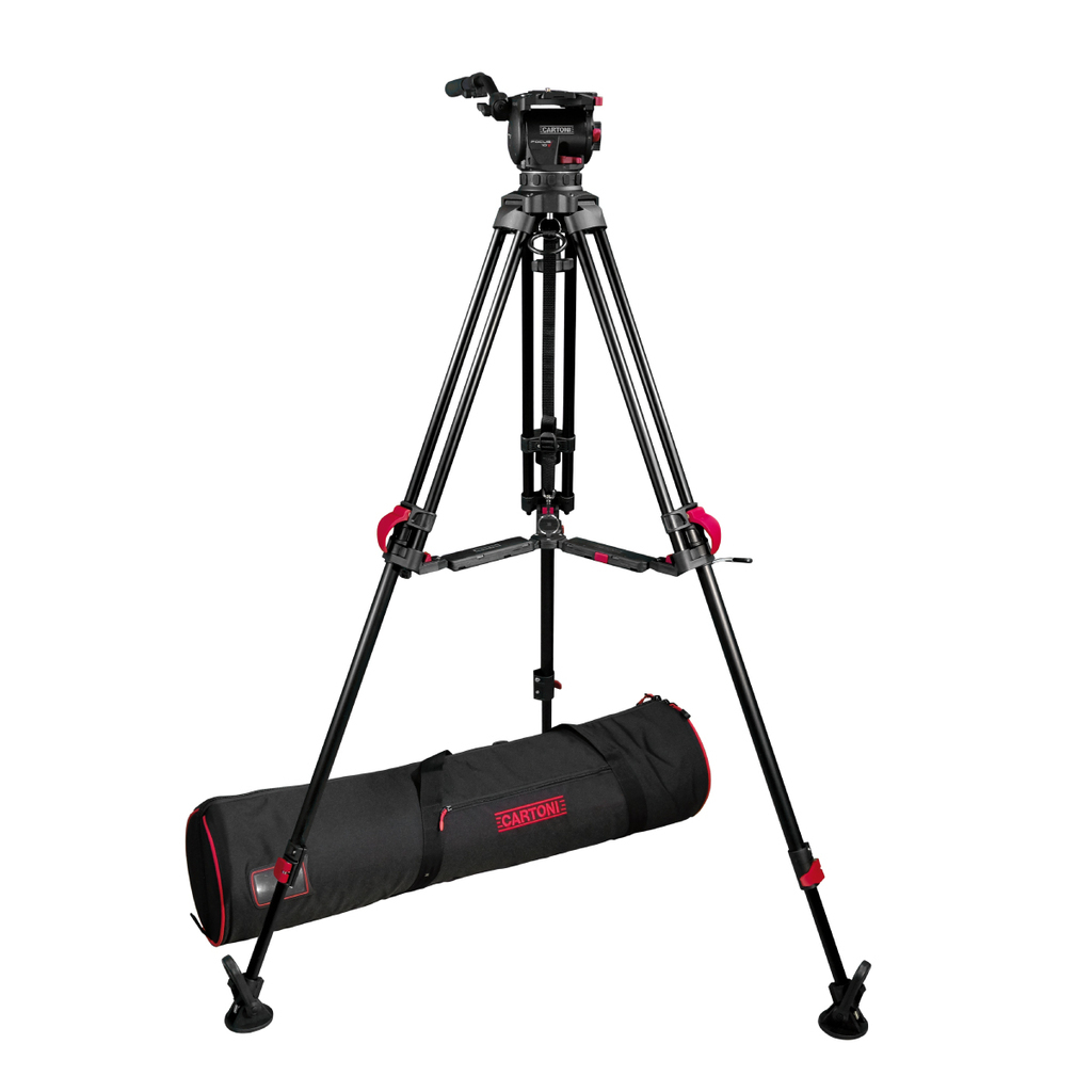 Cartoni Focus 10 Red Lock System MS – Kit Treppiede Video con Testa Fluida 100 mm