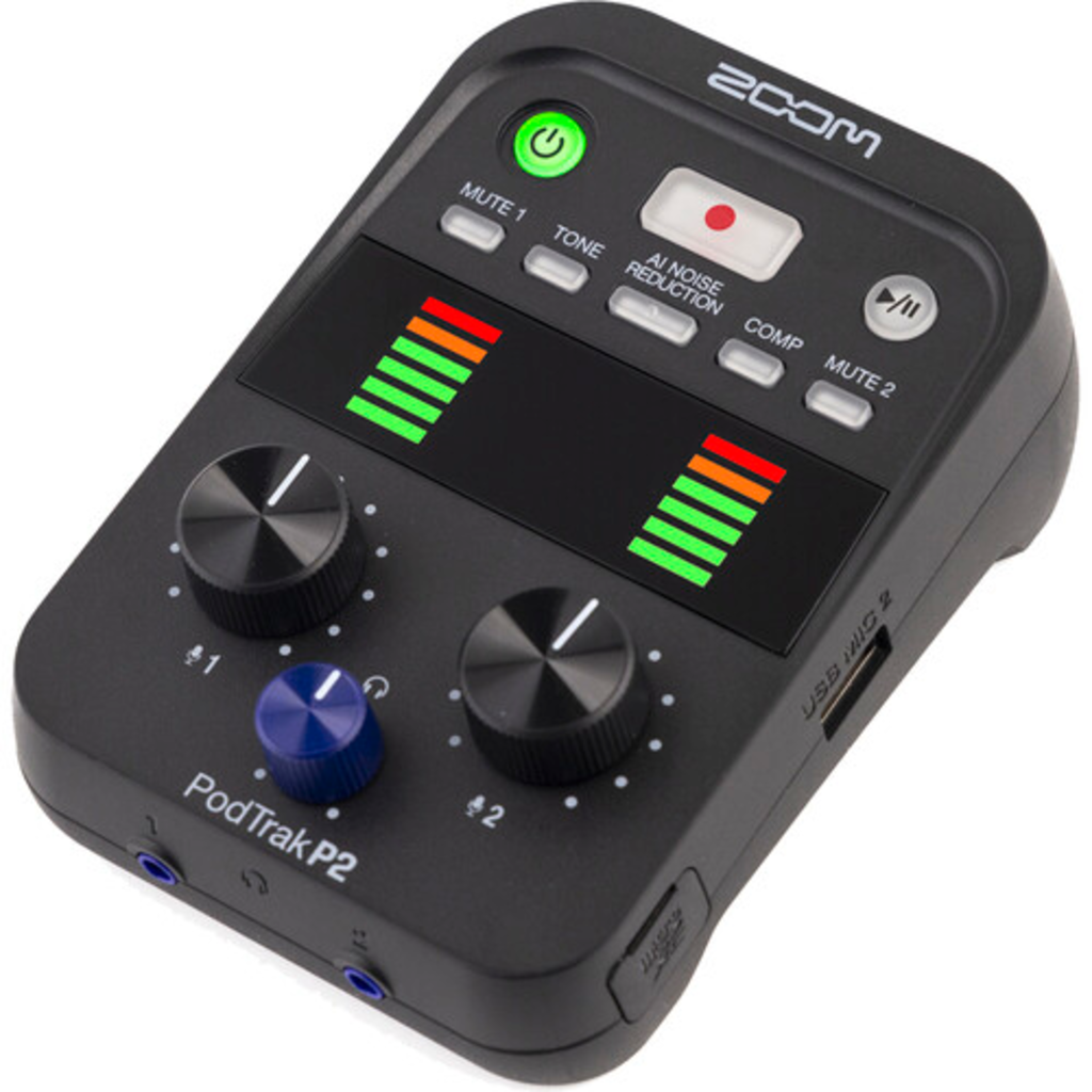 ZOOM PodTrak P2 Registratore Podcast Dual USB 4 Tracce con AI Noise Reduction