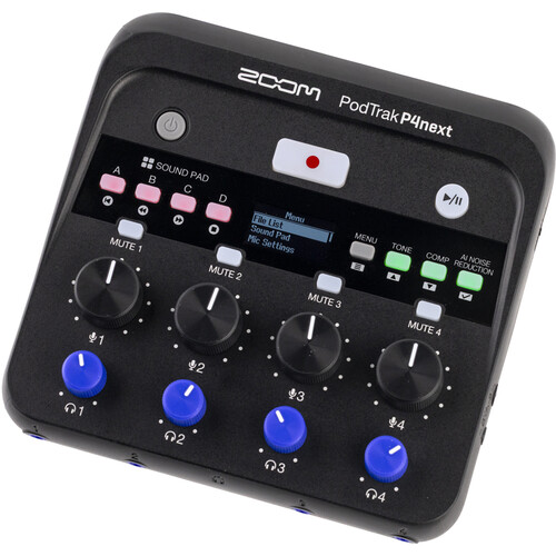ZOOM PodTrak P4next Registratore Podcast 4 XLR 24-bit/48kHz con AI Noise Reduction